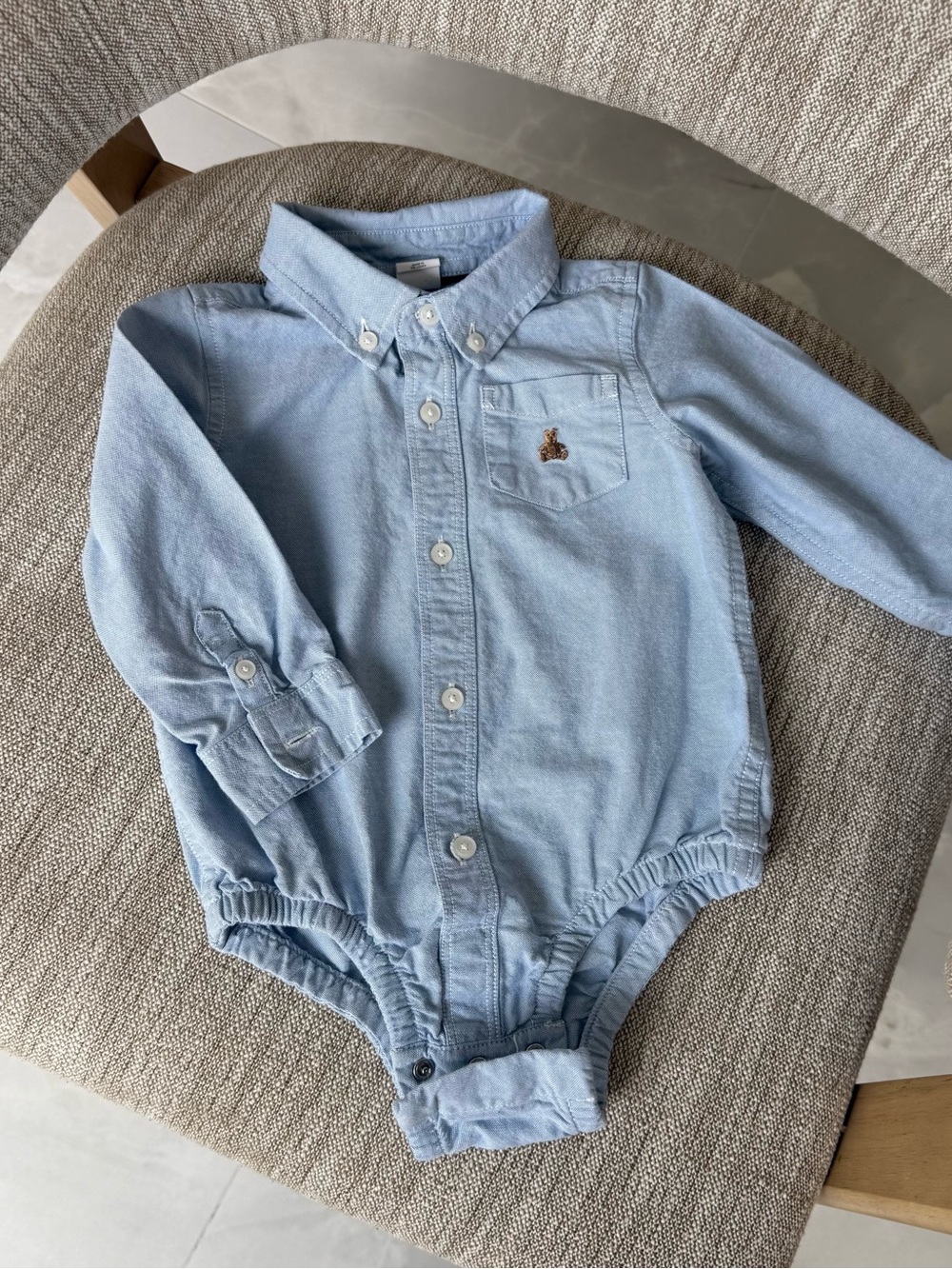 GAP Light Blue Long-Sleeve Button-Front Baby Bodysuit